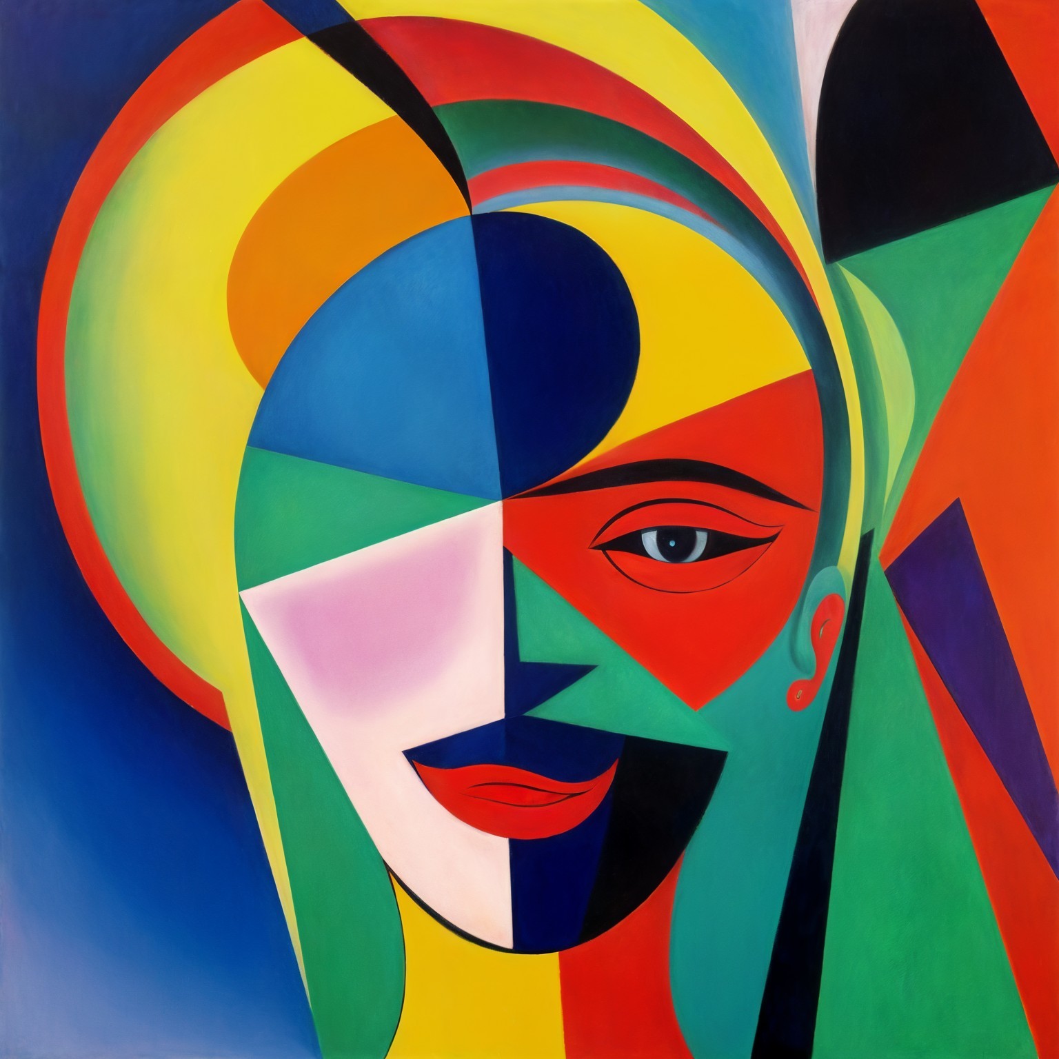 Vibrant abstract portrait with geometric shapes and colors