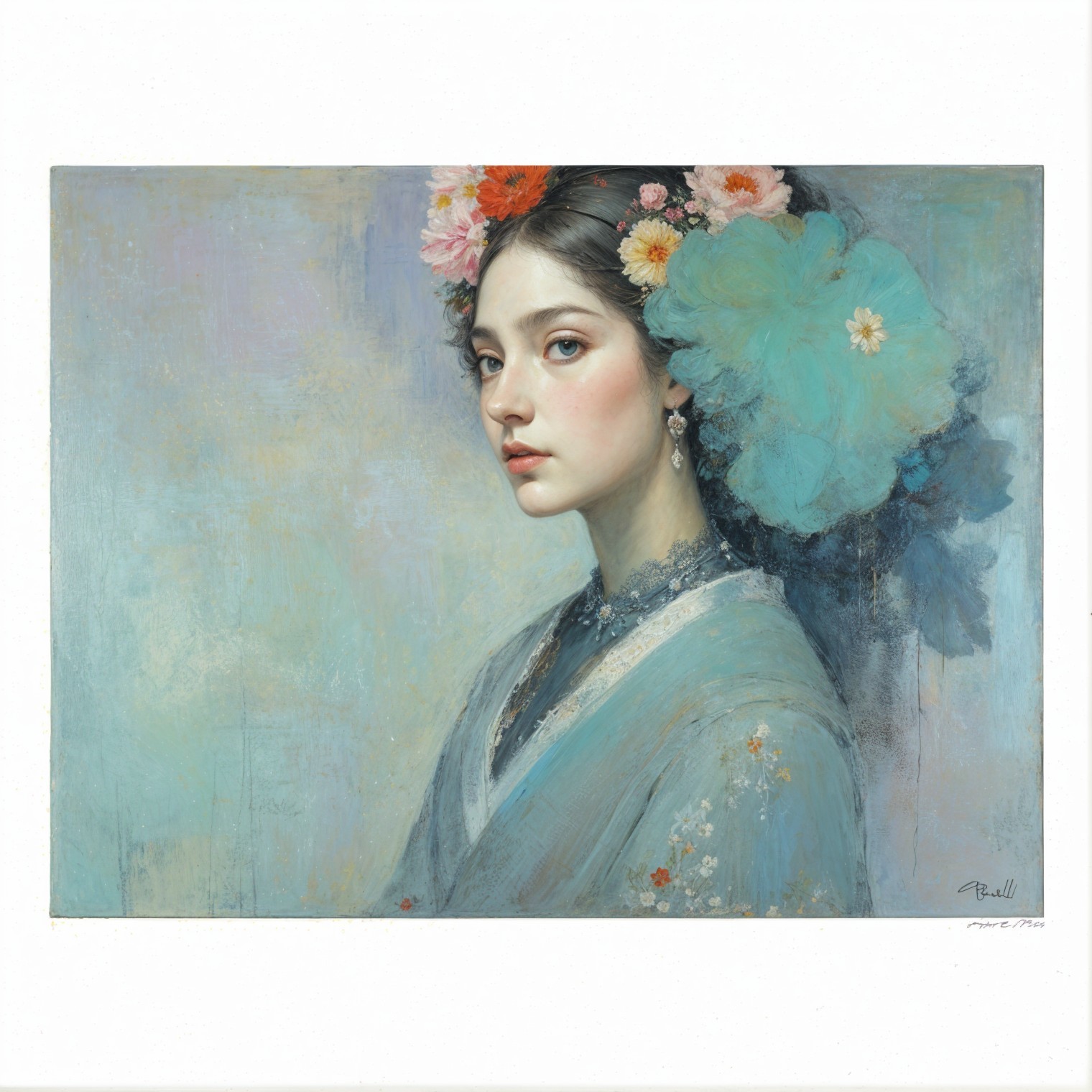 Serene Portrait of a Young Woman with Flowers