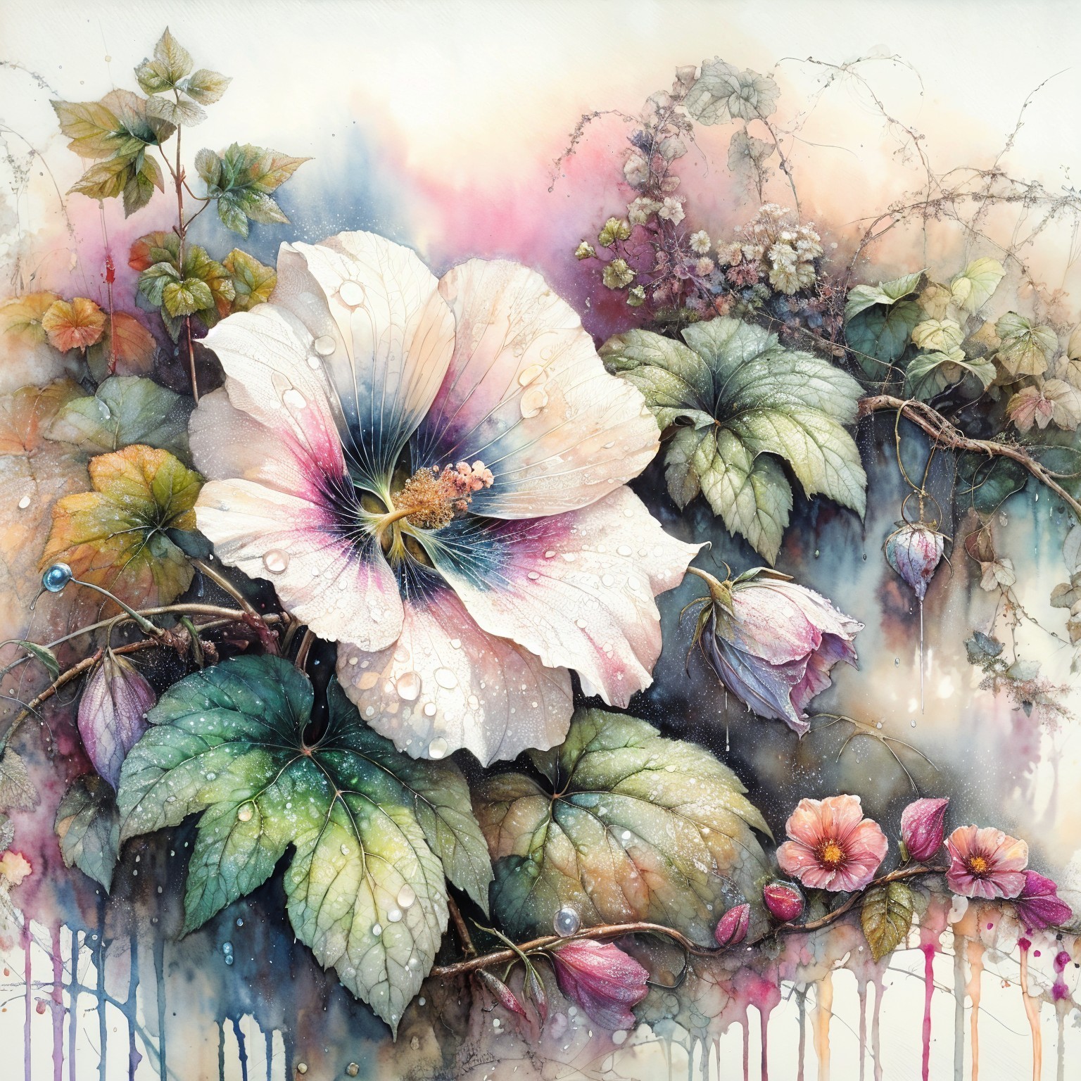 Detailed Floral Composition with Pink and Purple Tones
