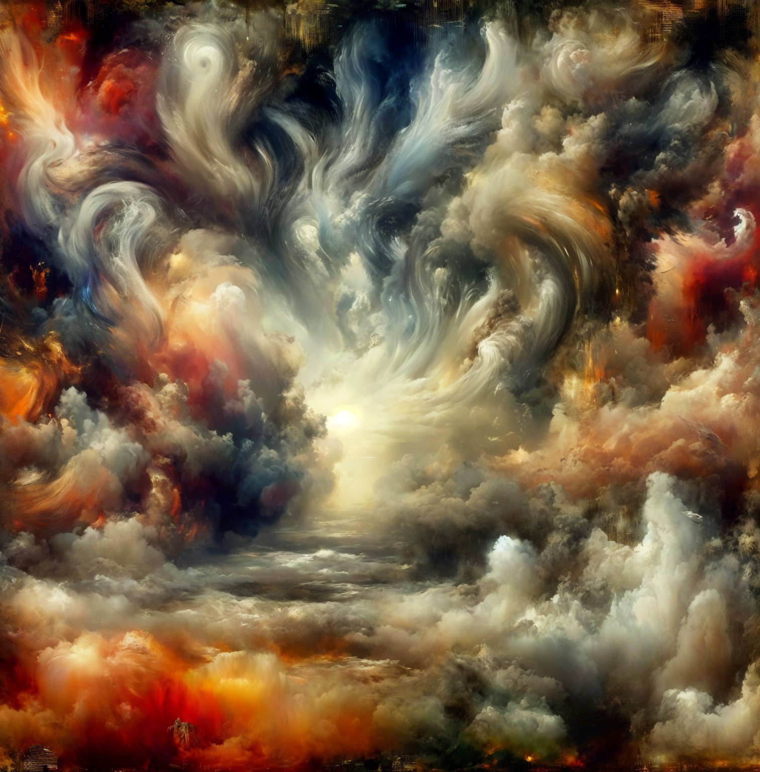 Dramatic Ethereal Landscape with Swirling Clouds