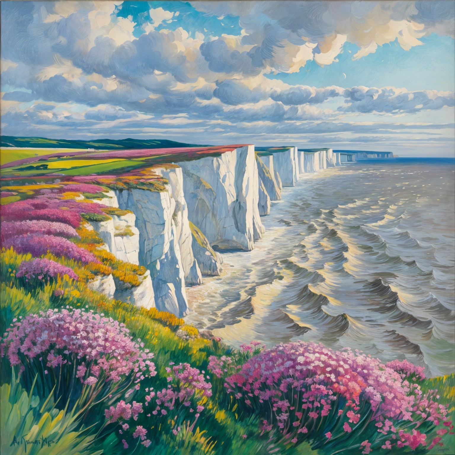 Vibrant Coastal Landscape with Cliffs and Wildflowers