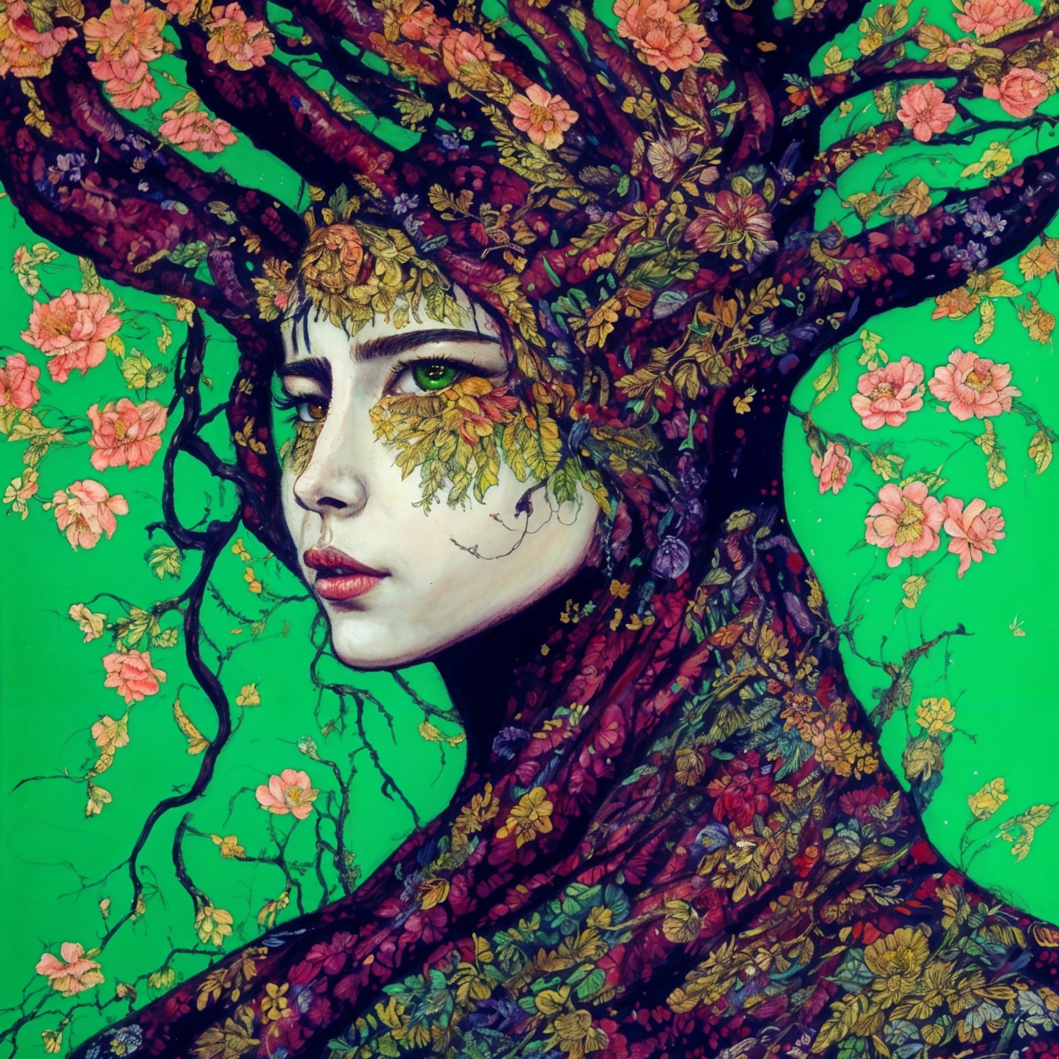 Surreal Portrait of a Woman with Nature Elements