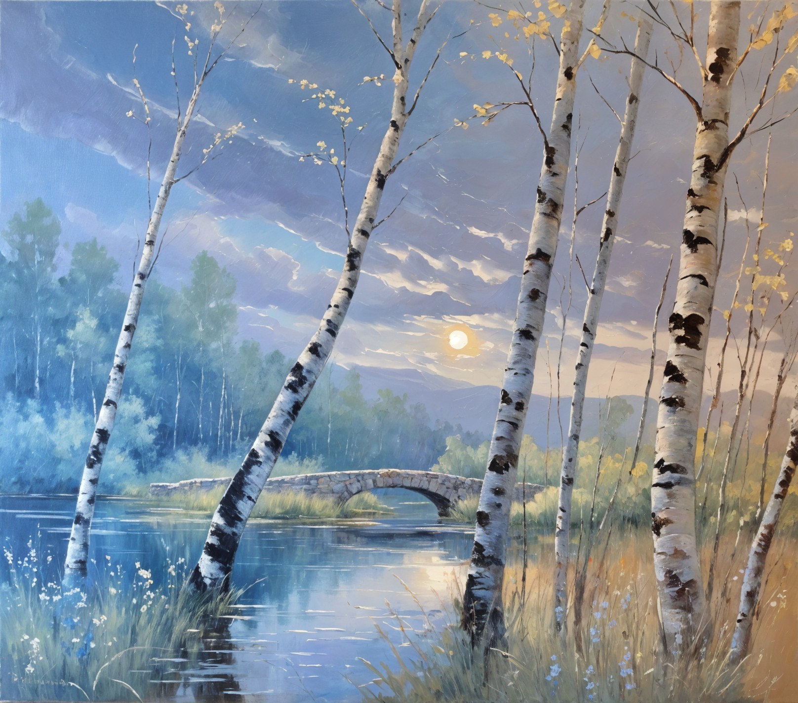 Serene Landscape with Birch Trees and Tranquil River