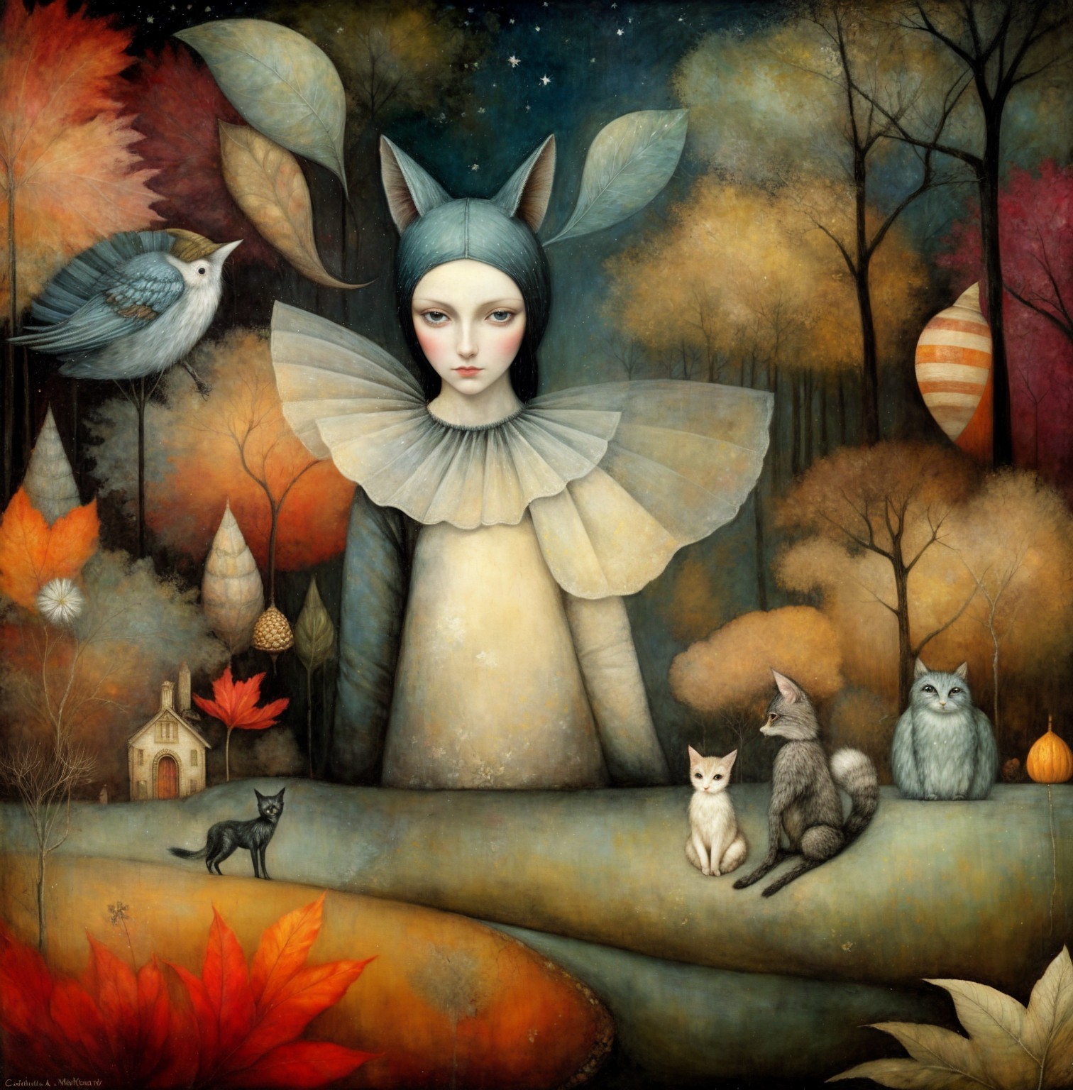 Whimsical Autumn Forest Scene with Enchanted Animals