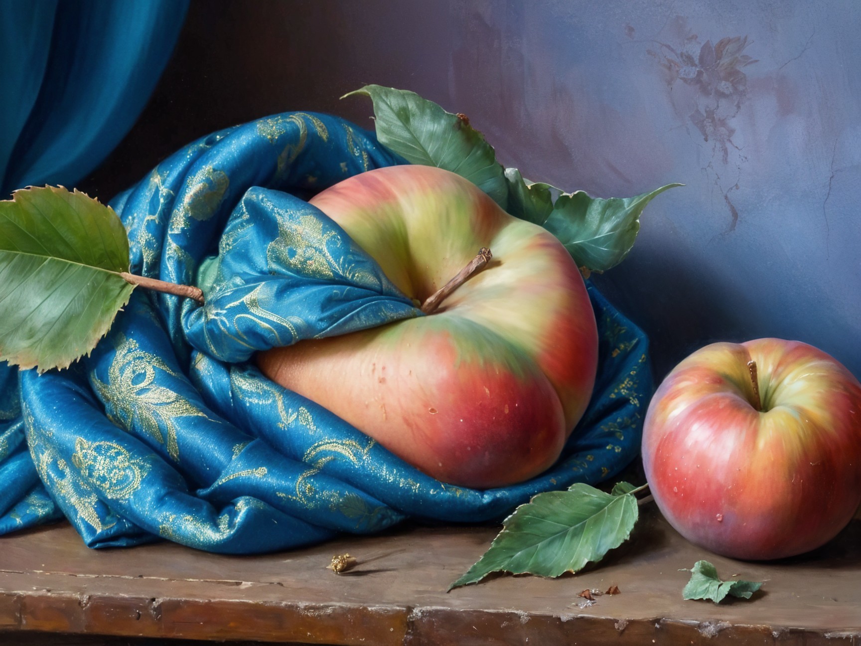 Vibrant Still Life of Apples and Blue Fabric
