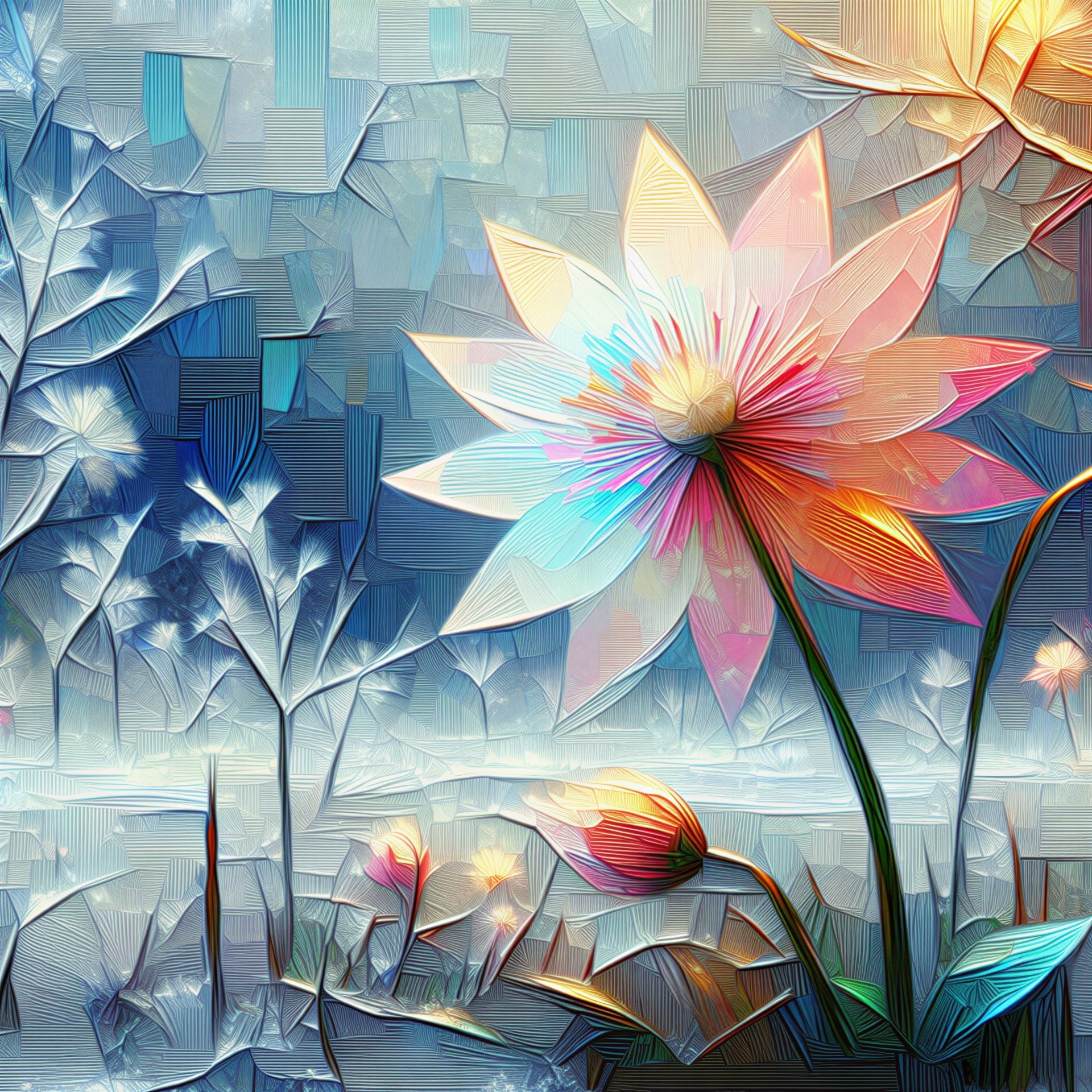 Surreal Vibrant Flower Arrangement with Lotus Center