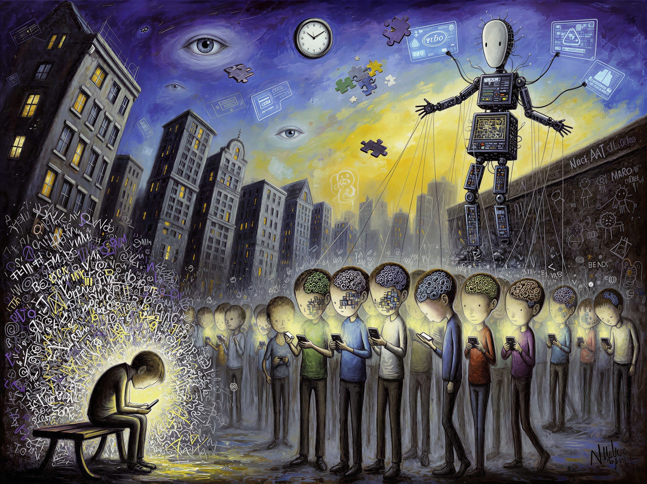 Surreal Oil Painting of a Twilight Cityscape