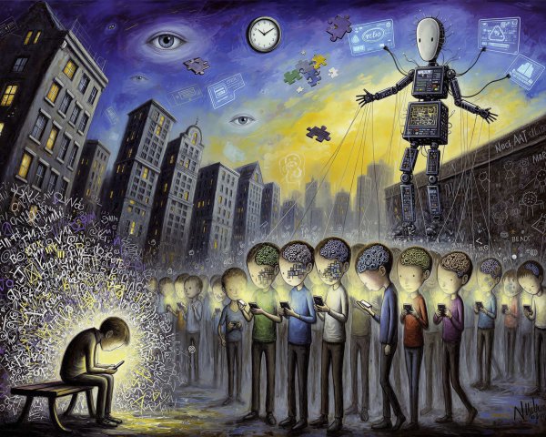 Surreal Oil Painting of a Twilight Cityscape