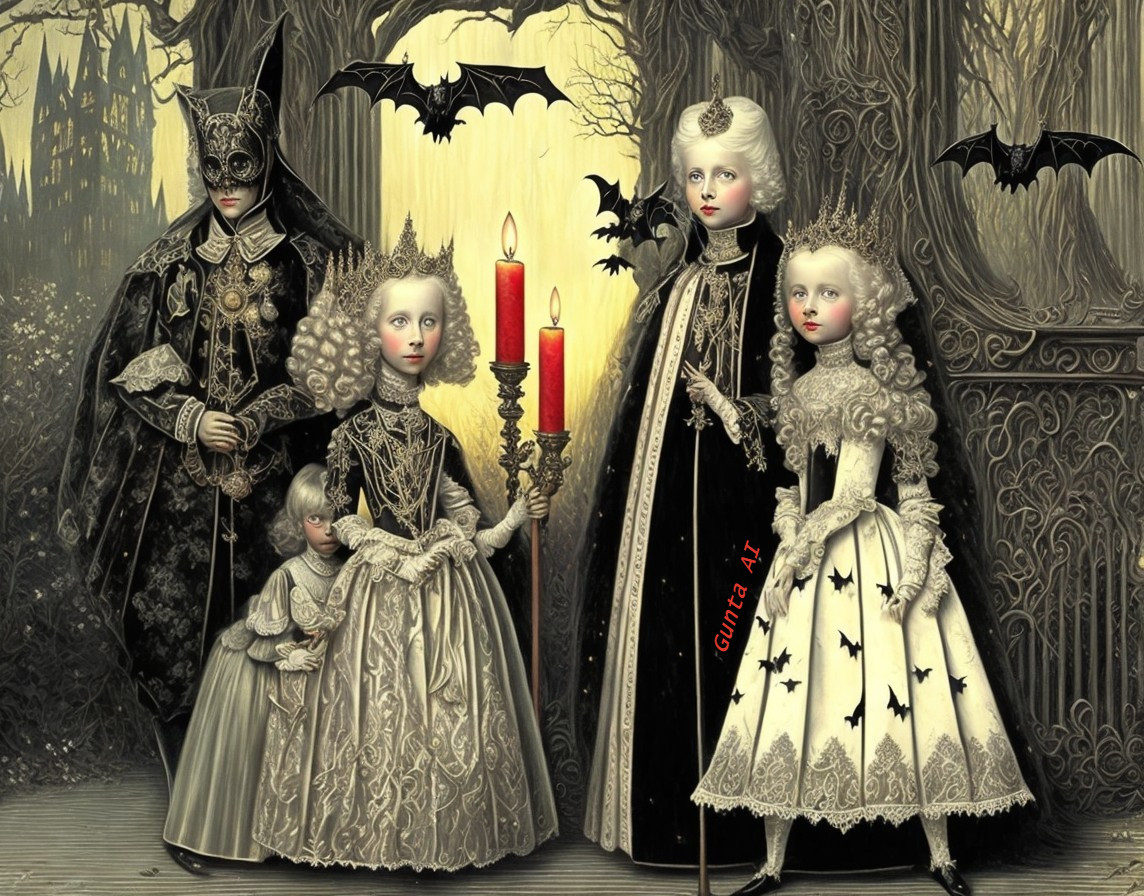 Gothic Illustration of Family in Period Costumes