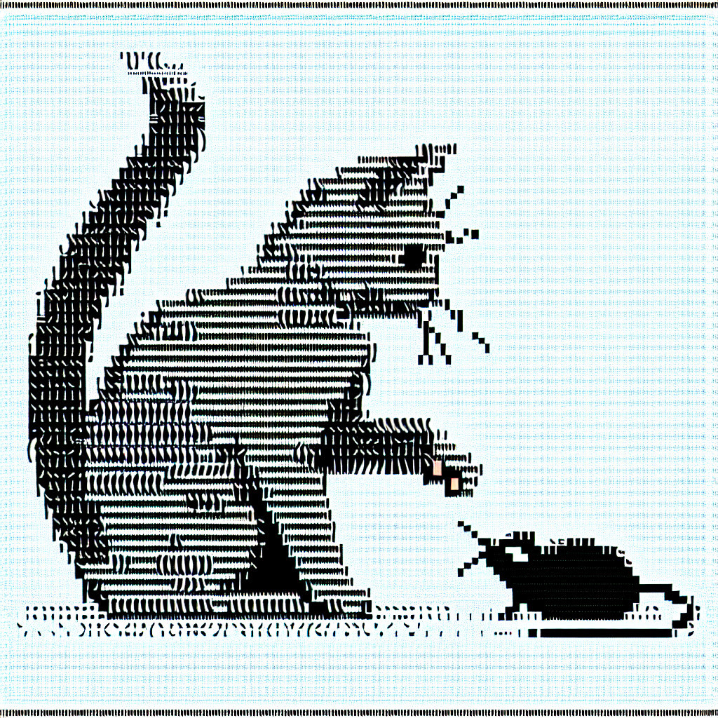 ASCII Art of a Cat Poised to Pounce on a Mouse