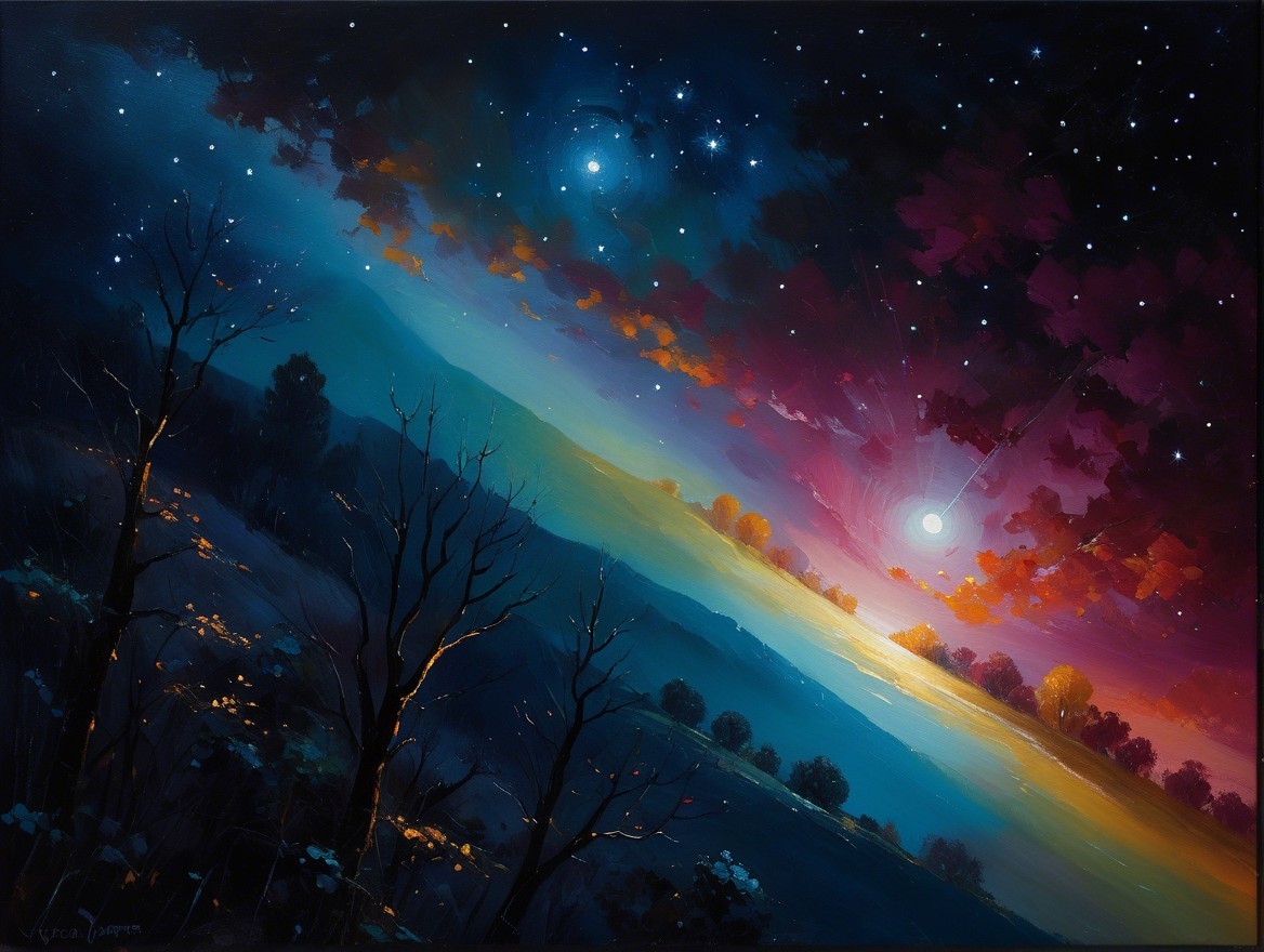 Surreal Twilight Landscape with Colorful Sky and Hills