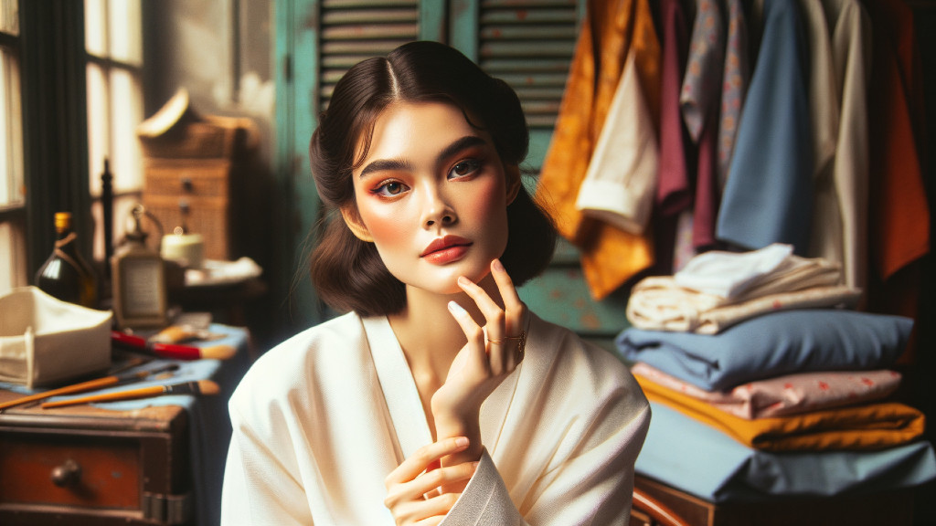 Poised Woman in Vintage Room with Stylish Makeup