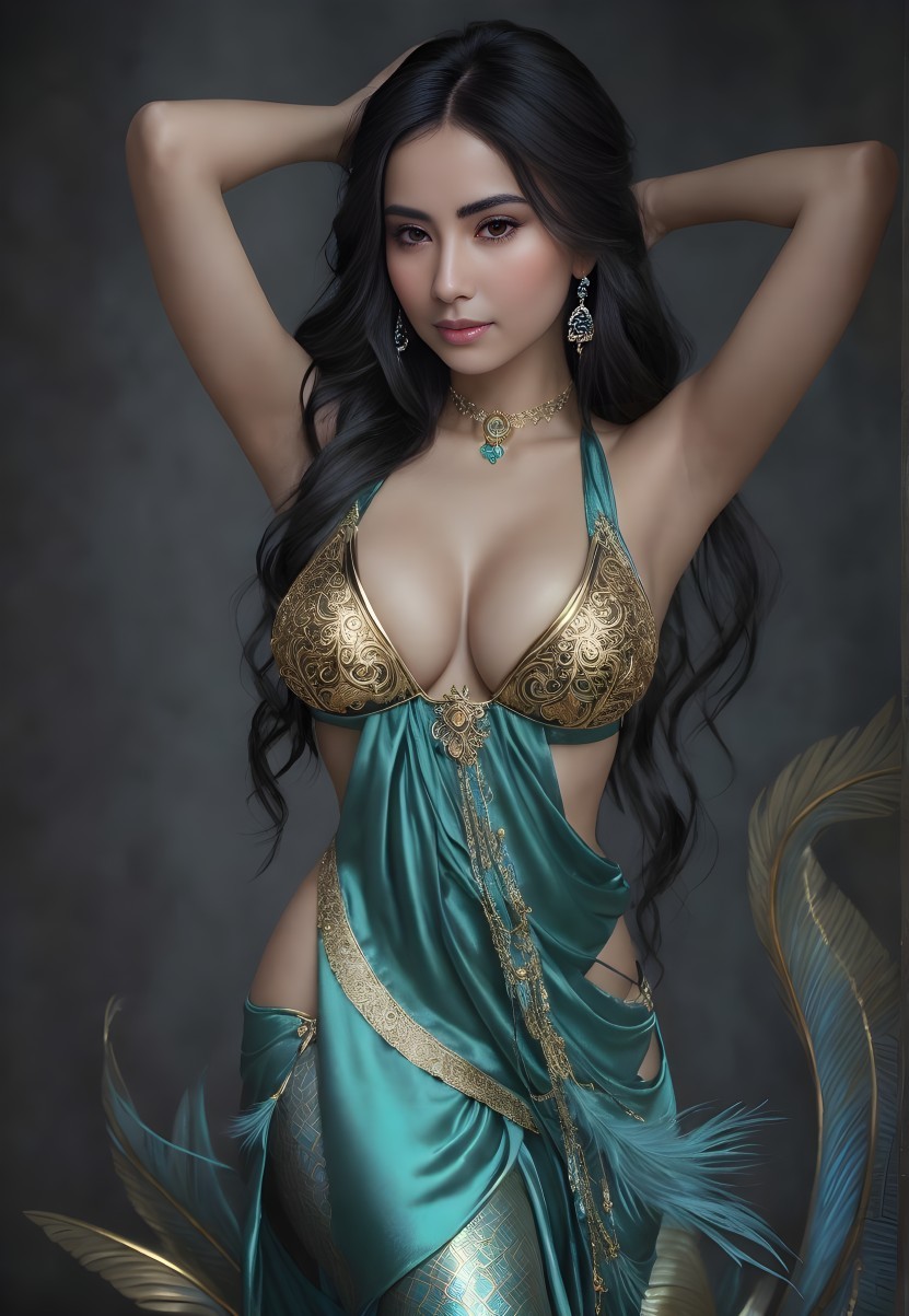 Elegant Blue and Gold Belly Dancer Outfit with Matching Accessories