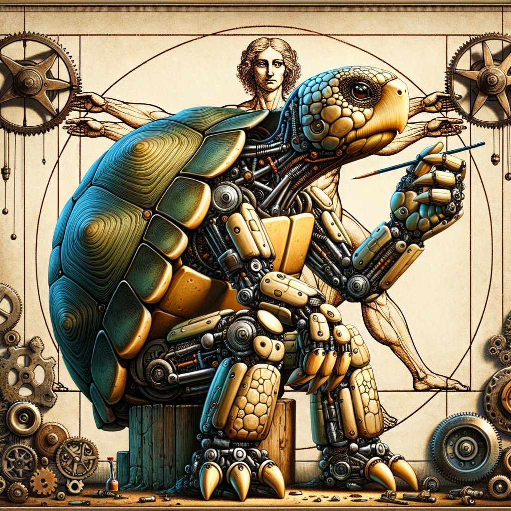 Mechanical Turtle on Pedestal with Steampunk Design