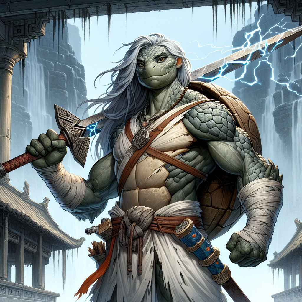 Humanoid Reptilian Warrior in Majestic Temple Setting