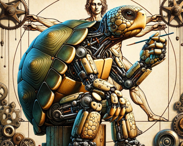 Mechanical Turtle on Pedestal with Steampunk Design