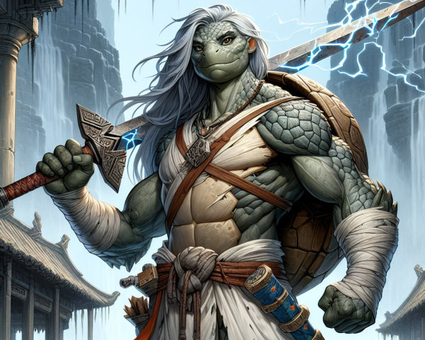 Humanoid Reptilian Warrior in Majestic Temple Setting