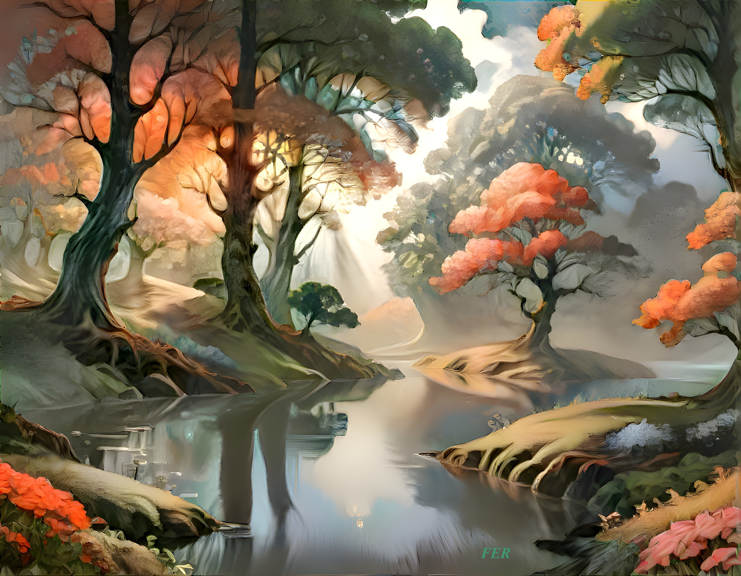 Serene Autumn Landscape with Calm River Reflection