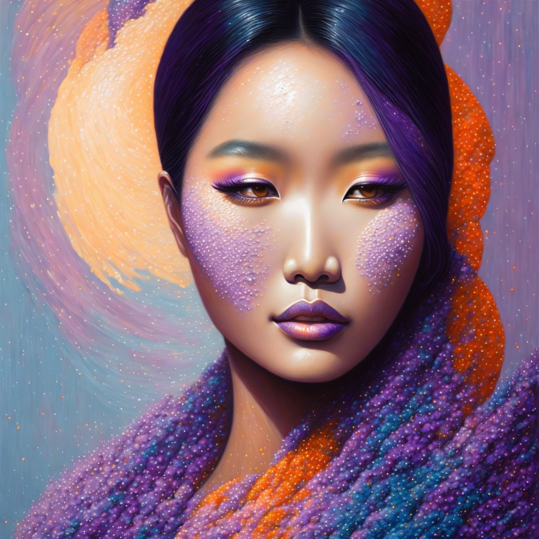 Close-Up Portrait of Asian Woman with Vibrant Hair