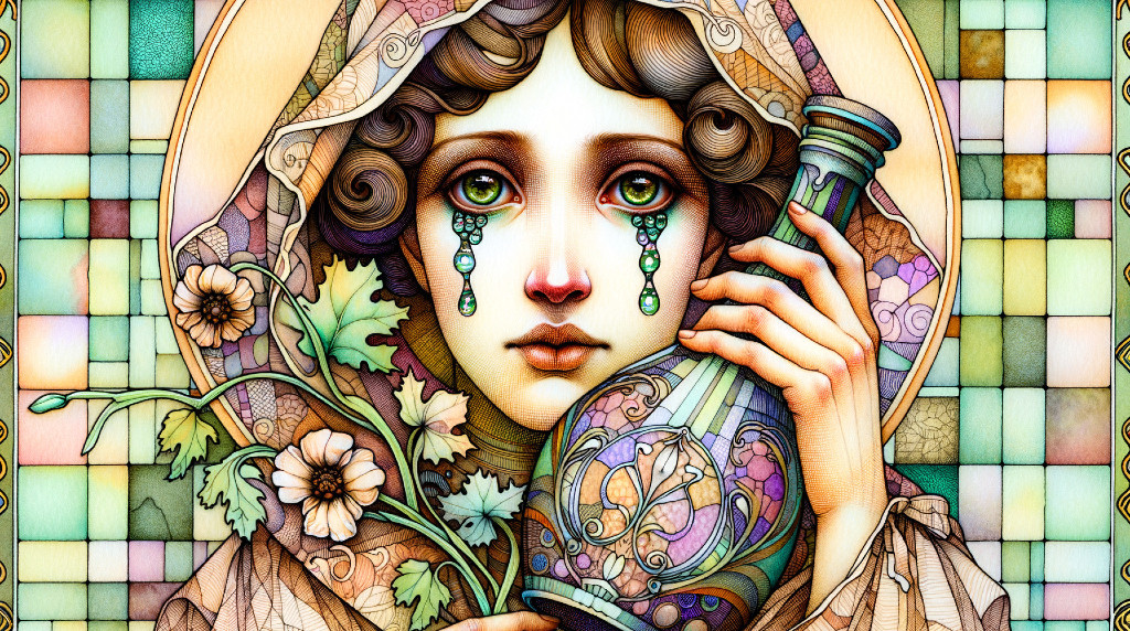 Melancholic Young Woman with Ornate Vase and Flowers