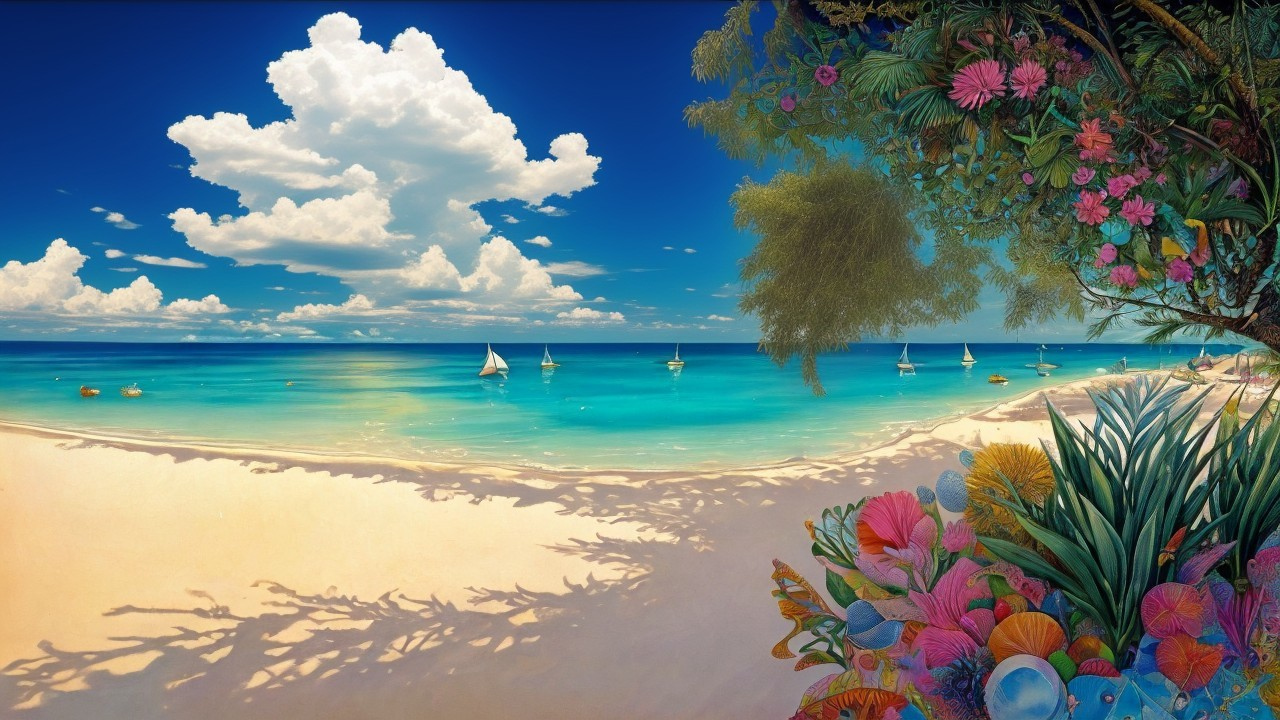 Tropical Beach with Golden Sands and Turquoise Sea