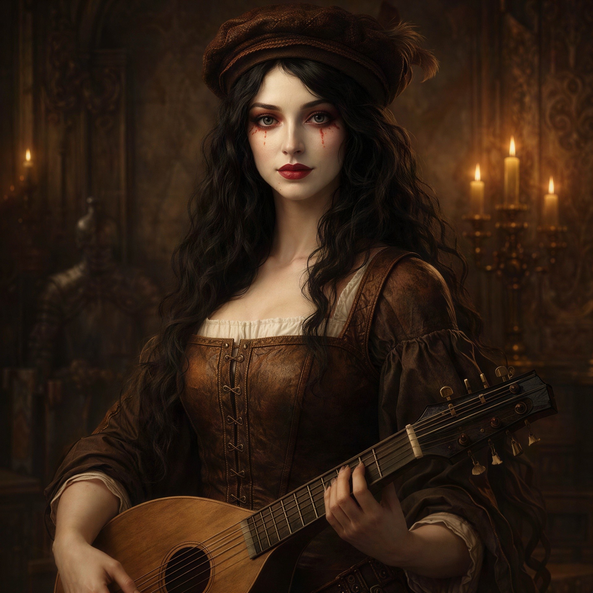 Vintage Full-Body Portrait of a Woman with Instrument