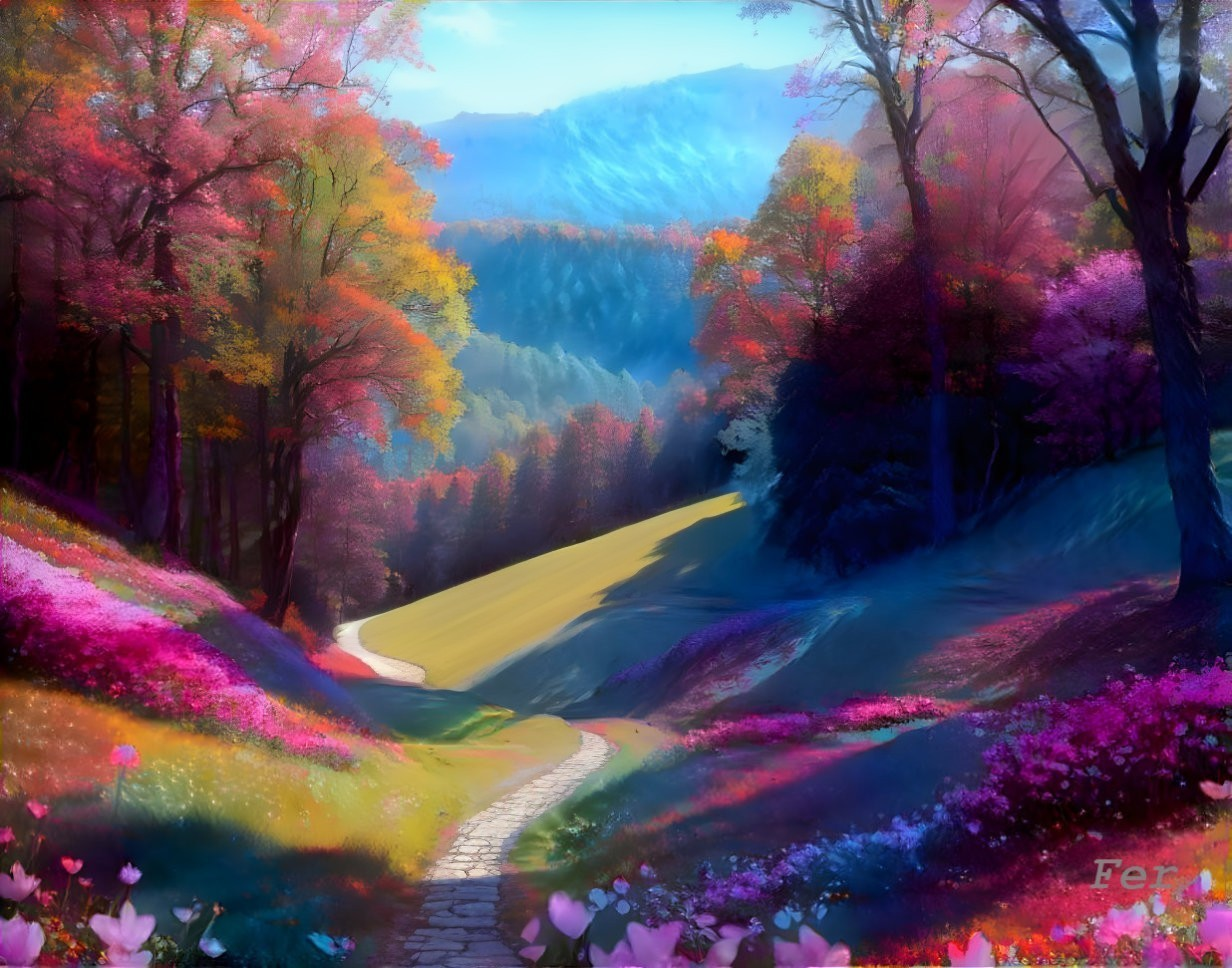 Vibrant Landscape with Colorful Trees and Mountains