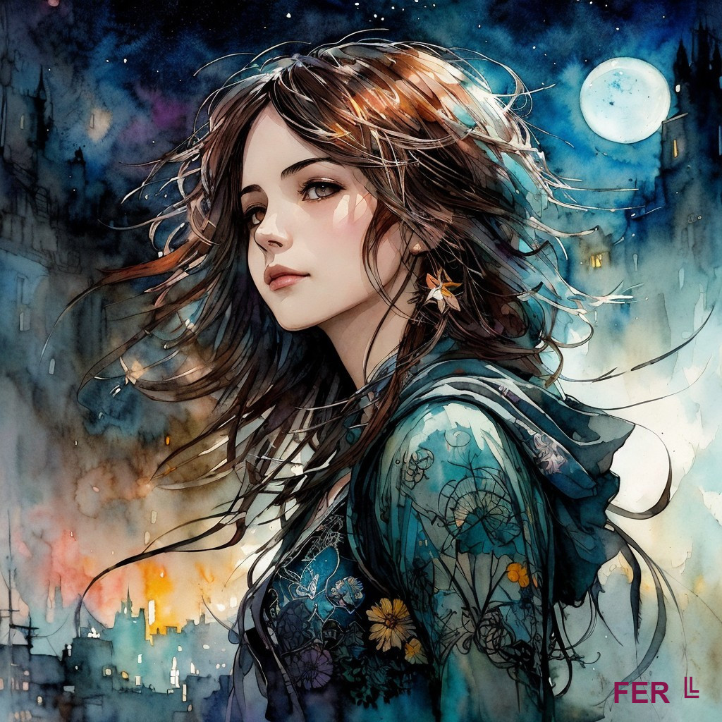 Portrait of a Young Woman in a Dreamy Cityscape