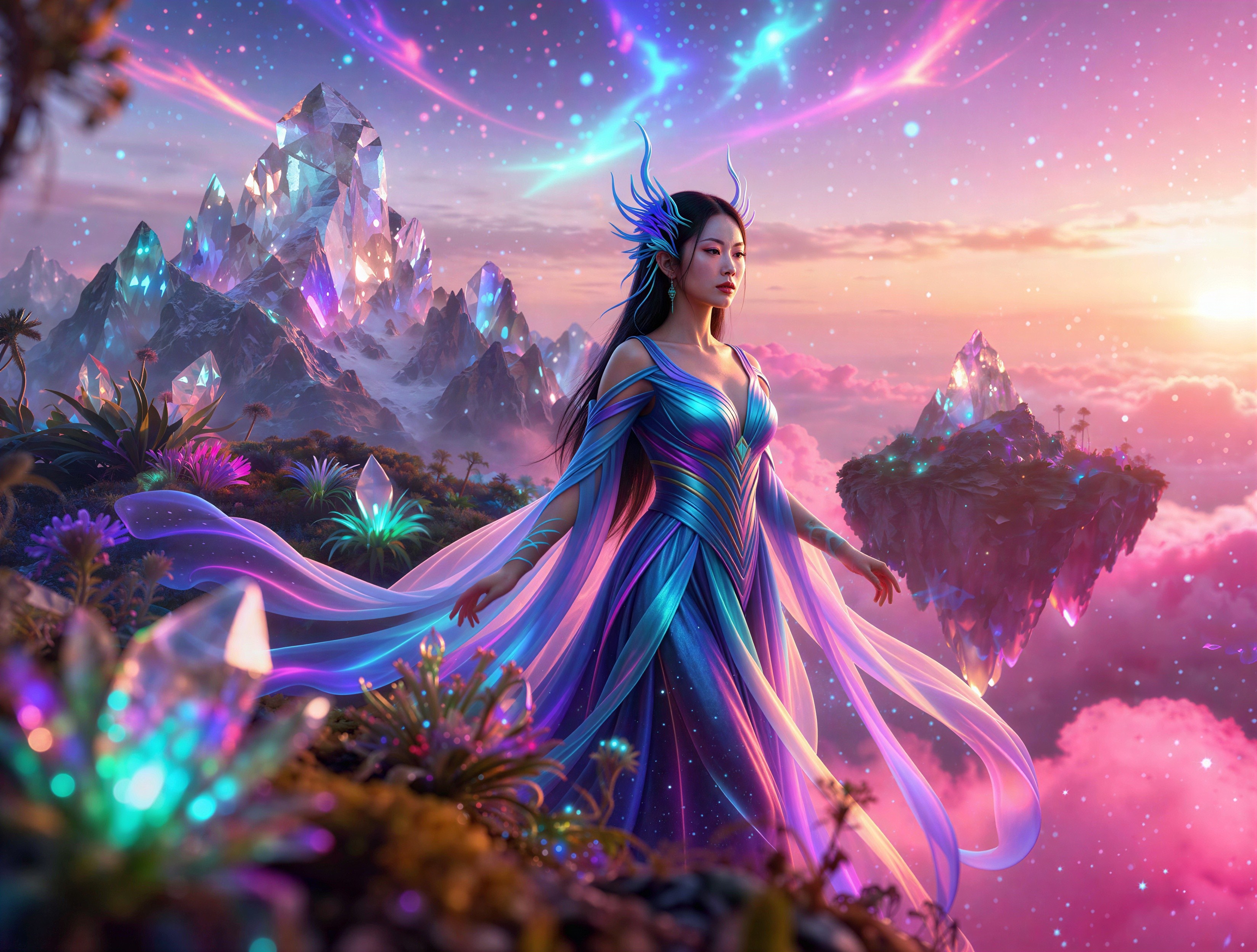 Fantasy Digital Painting of Woman in Iridescent Dress