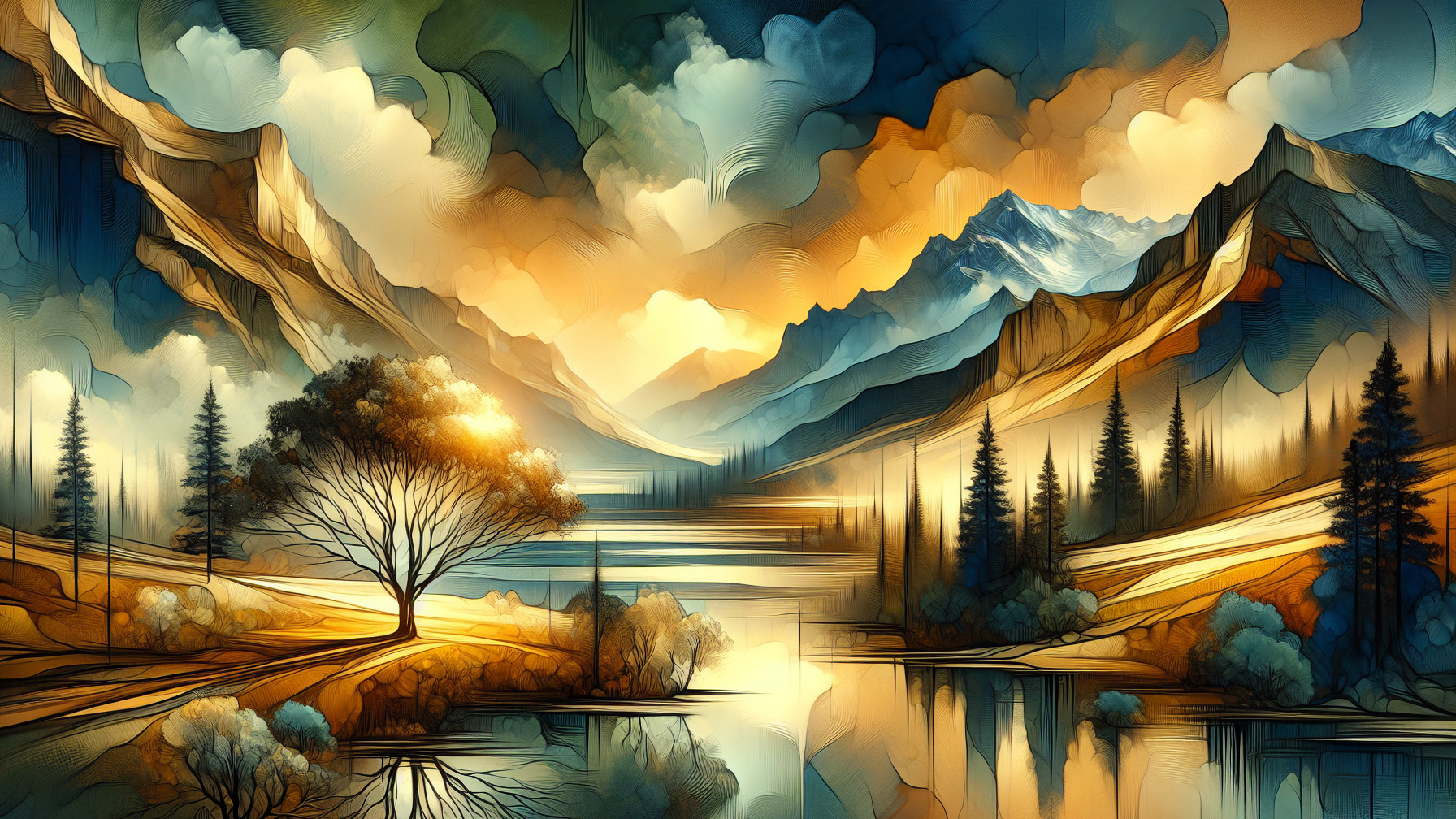 Serene Lake Landscape with Majestic Mountains and Sky
