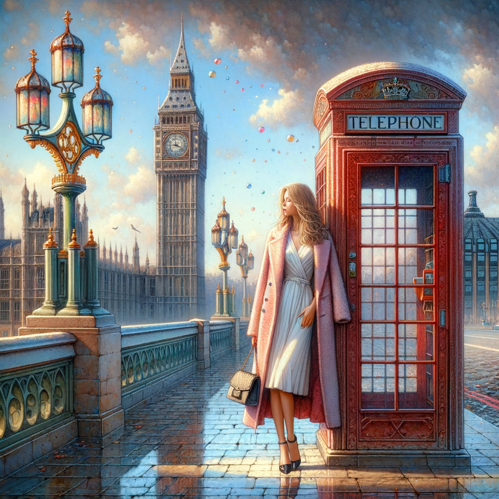 Stylish Woman by Red Telephone Booth in London