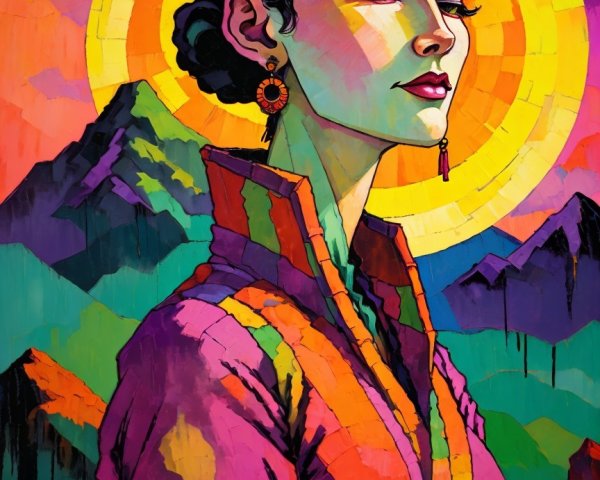 Digital Painting of Woman in Colorful Robe and Halo