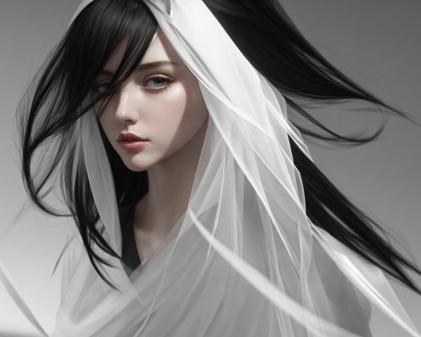 Detailed Render of a Young Woman with Jet-Black Hair