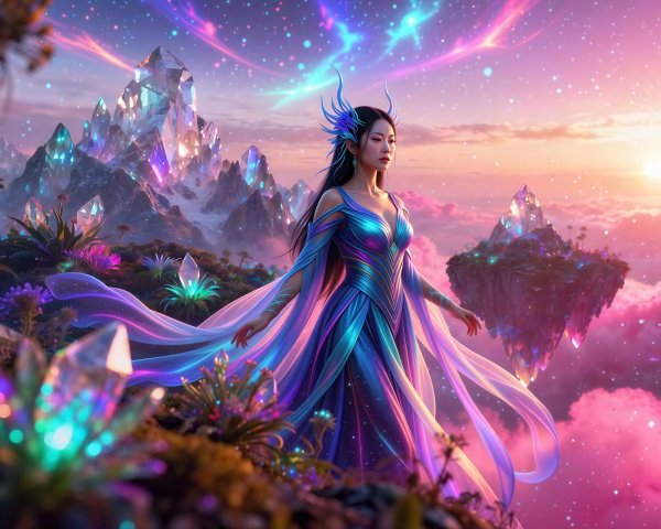 Fantasy Digital Painting of Woman in Iridescent Dress