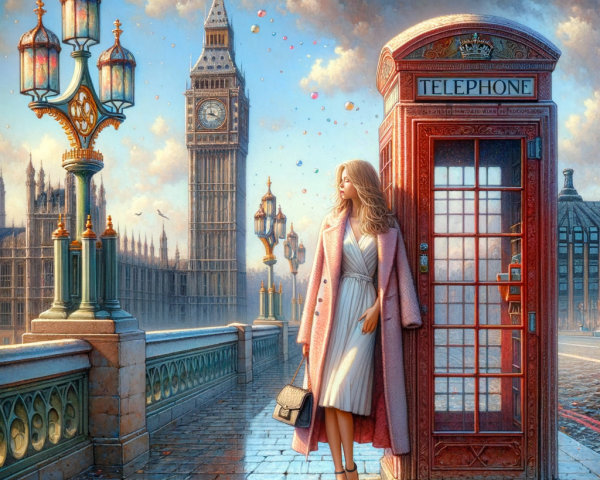 Stylish Woman by Red Telephone Booth in London