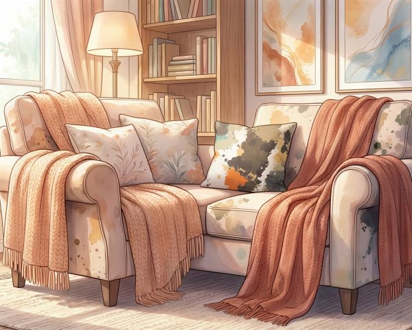 Warmly Lit Living Room with Cozy Couches and Decor