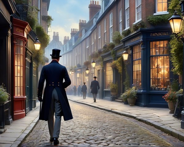 Misty Cobblestone Street in a Historic Town