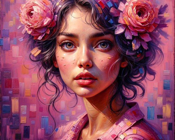 Close-Up Portrait of Young Woman with Flowers