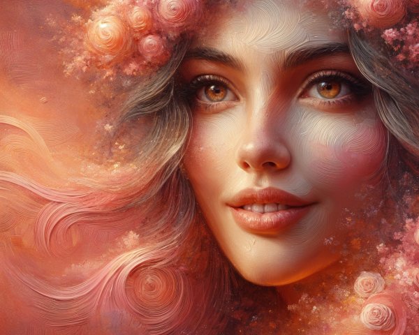 Portrait of a Young Woman with Floral Elements