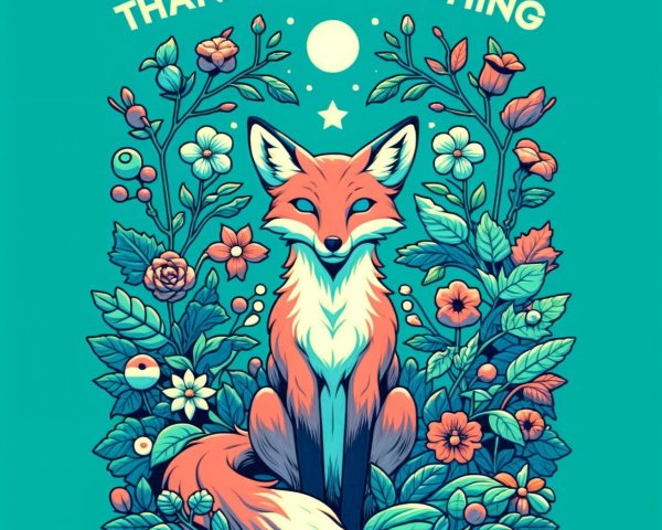 Stylized Orange Fox Surrounded by Colorful Flowers