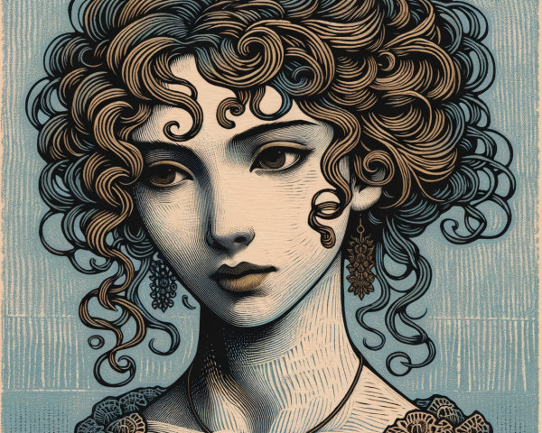 Stylized Portrait of a Woman with Intricate Curls