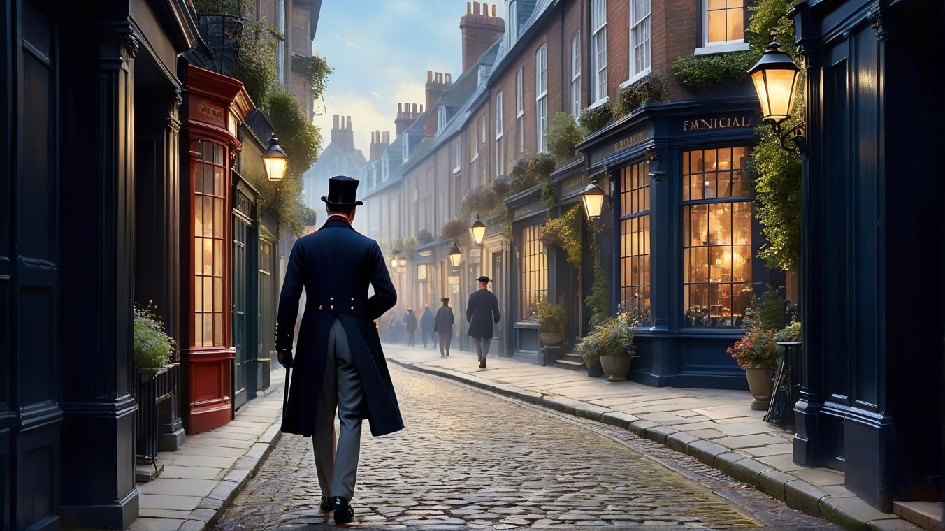 Misty Cobblestone Street in a Historic Town