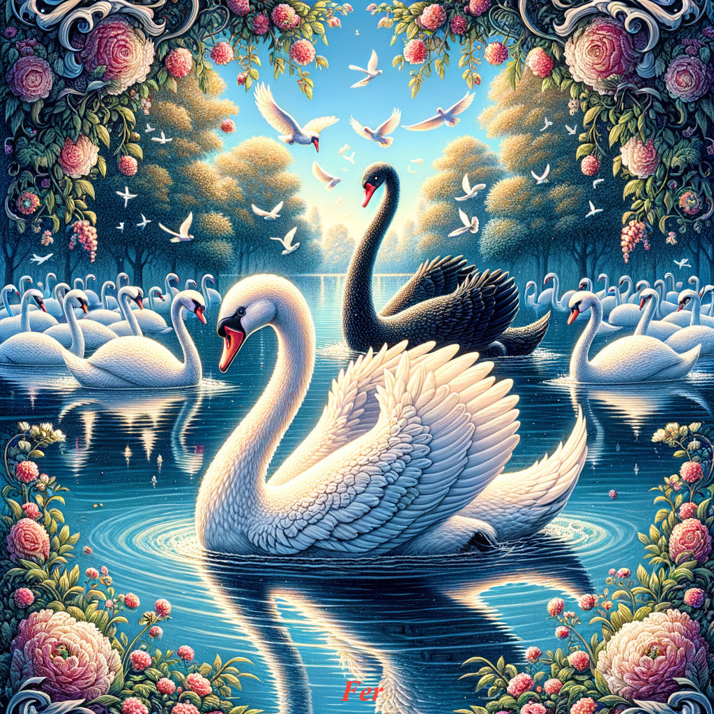 Tranquil Lake with Swans and Lush Nature Surroundings