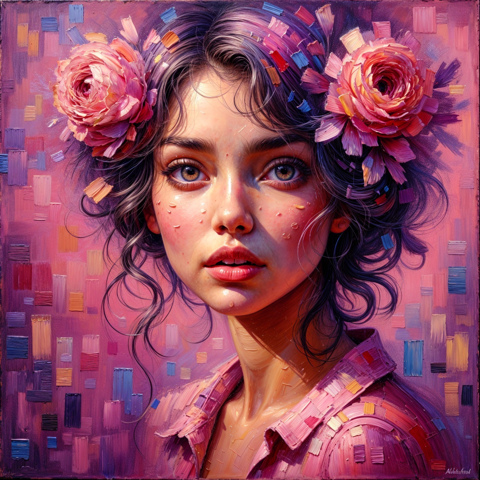 Close-Up Portrait of Young Woman with Flowers