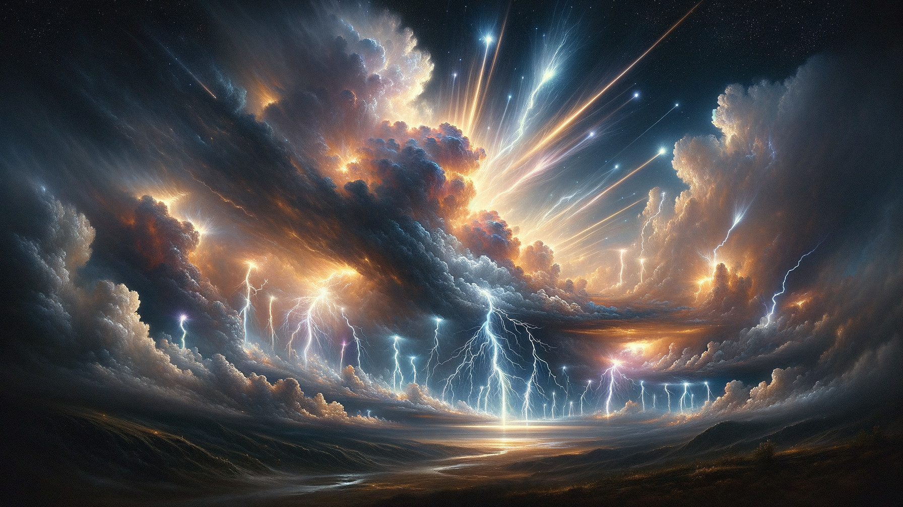 Dramatic Sky with Vibrant Clouds and Lightning Effects