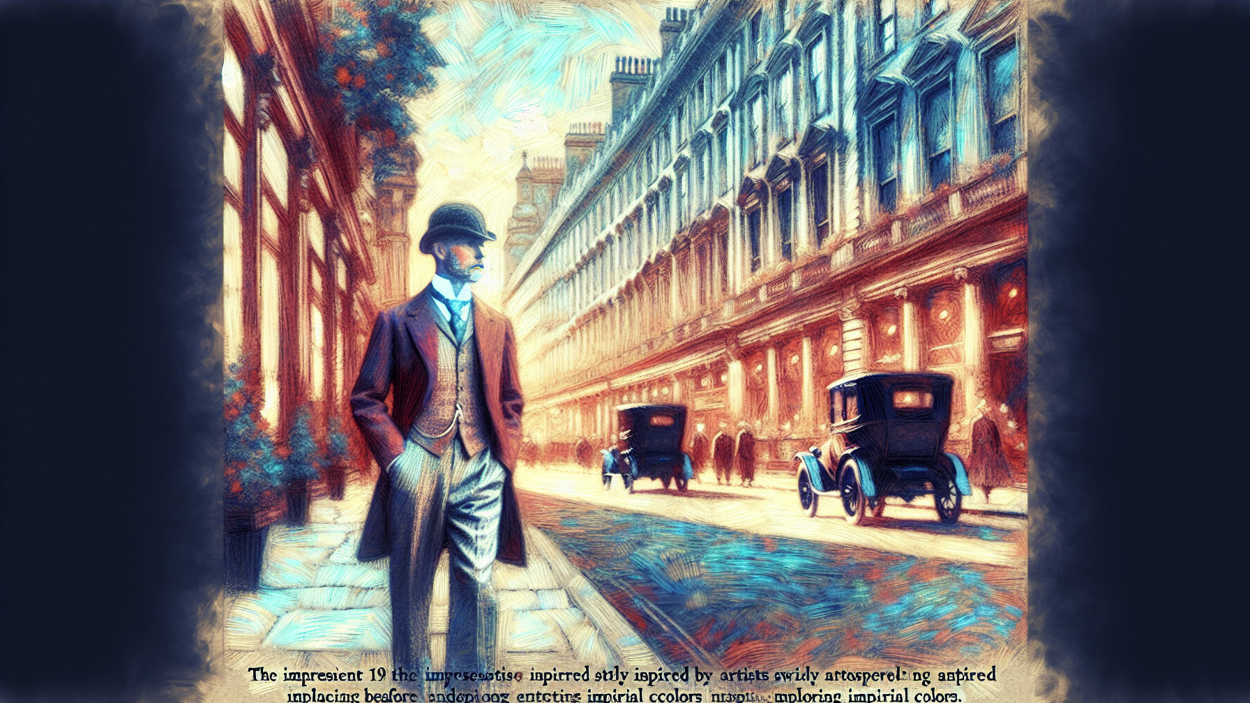 Vintage Street Scene with Elegant Man and Classic Cars