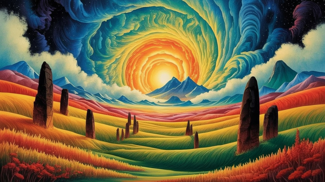 Vibrant Psychedelic Art of a Mystical Landscape