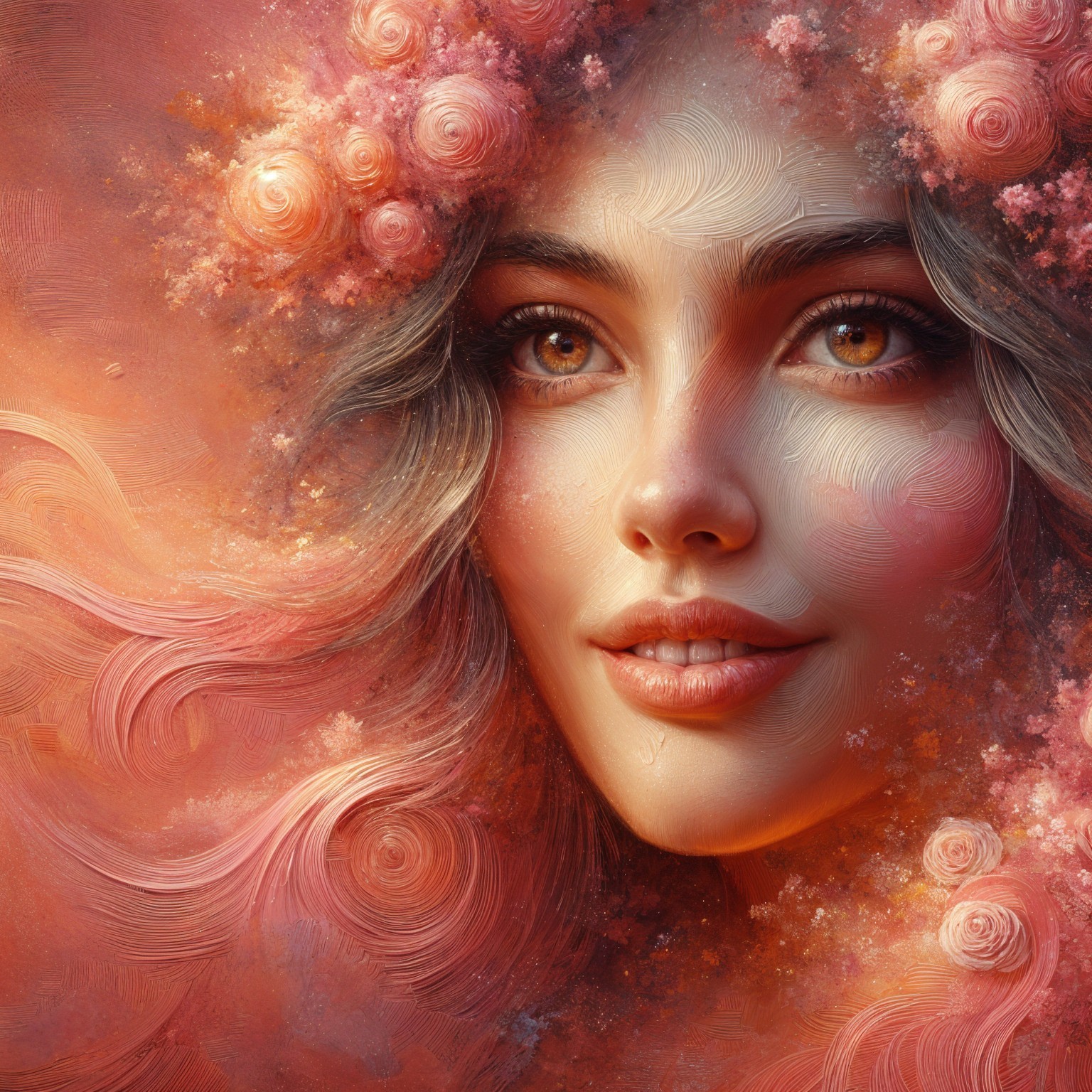 Portrait of a Young Woman with Floral Elements