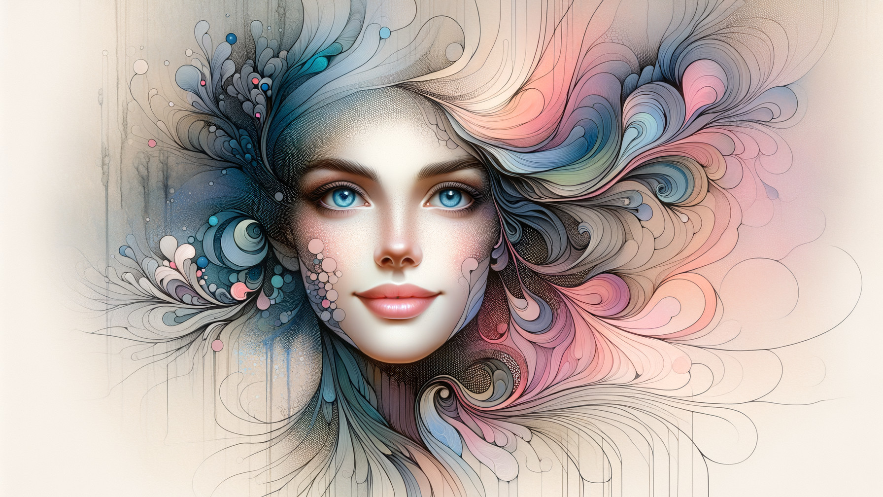 Digital Illustration of Woman with Blue Eyes and Patterns