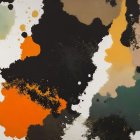 Abstract painting with large color splotches and splatters